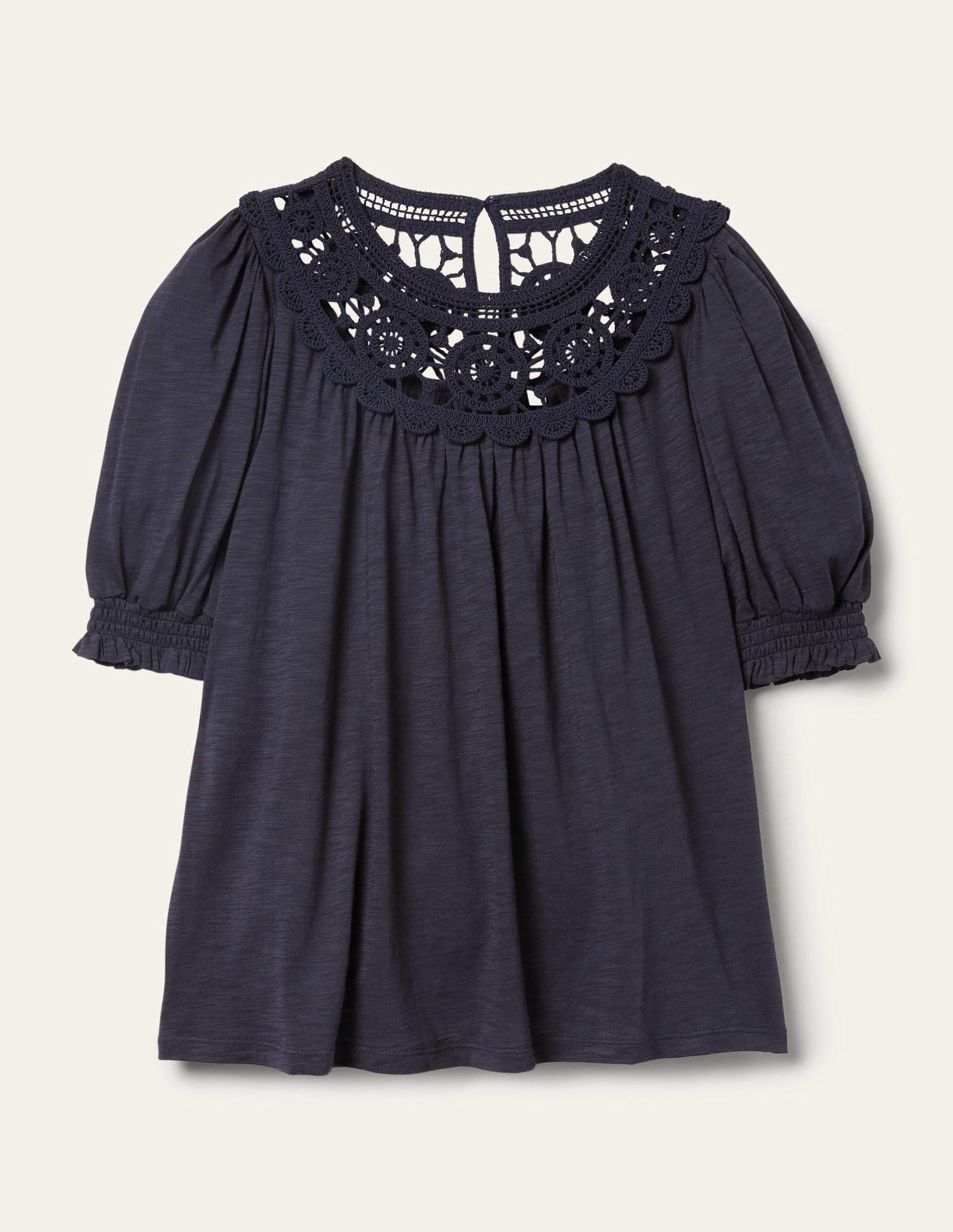 Anais Gehäkeltes Oberteil mit Puffärmeln-Marineblau-6