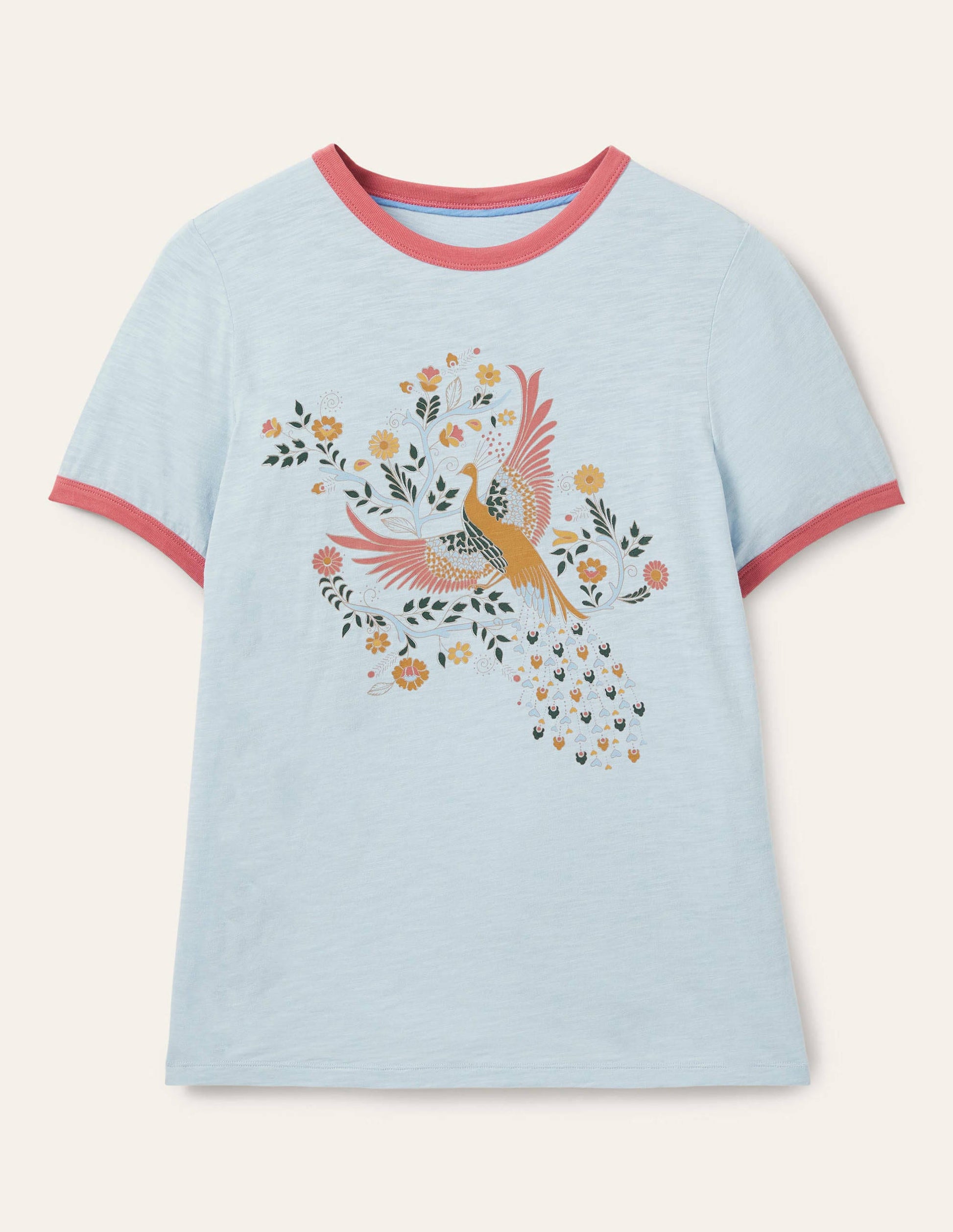 Contrast Rib Cotton T-Shirt-Blue, Enchanting Peacock-5