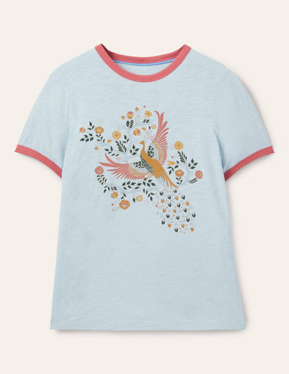Contrast Rib Cotton T-Shirt-Blue, Enchanting Peacock-5