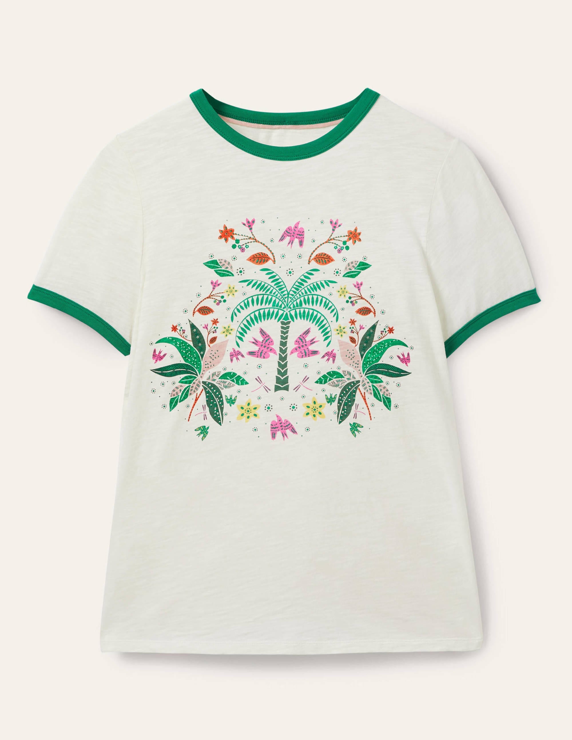T-shirt en coton contrastant à bordures côtelées-Ivoire, motif Oriental Cascade - Image 6