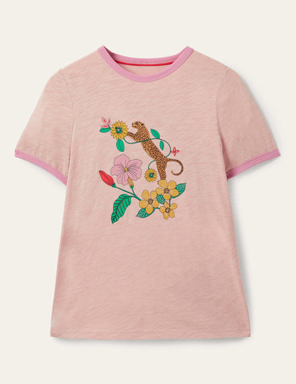 Baumwoll-T-Shirt mit kontrastierenden Rippbündchen-Milchshake, Exotisches Paradies