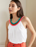 Crochet Trim Scoop Jersey Top-White