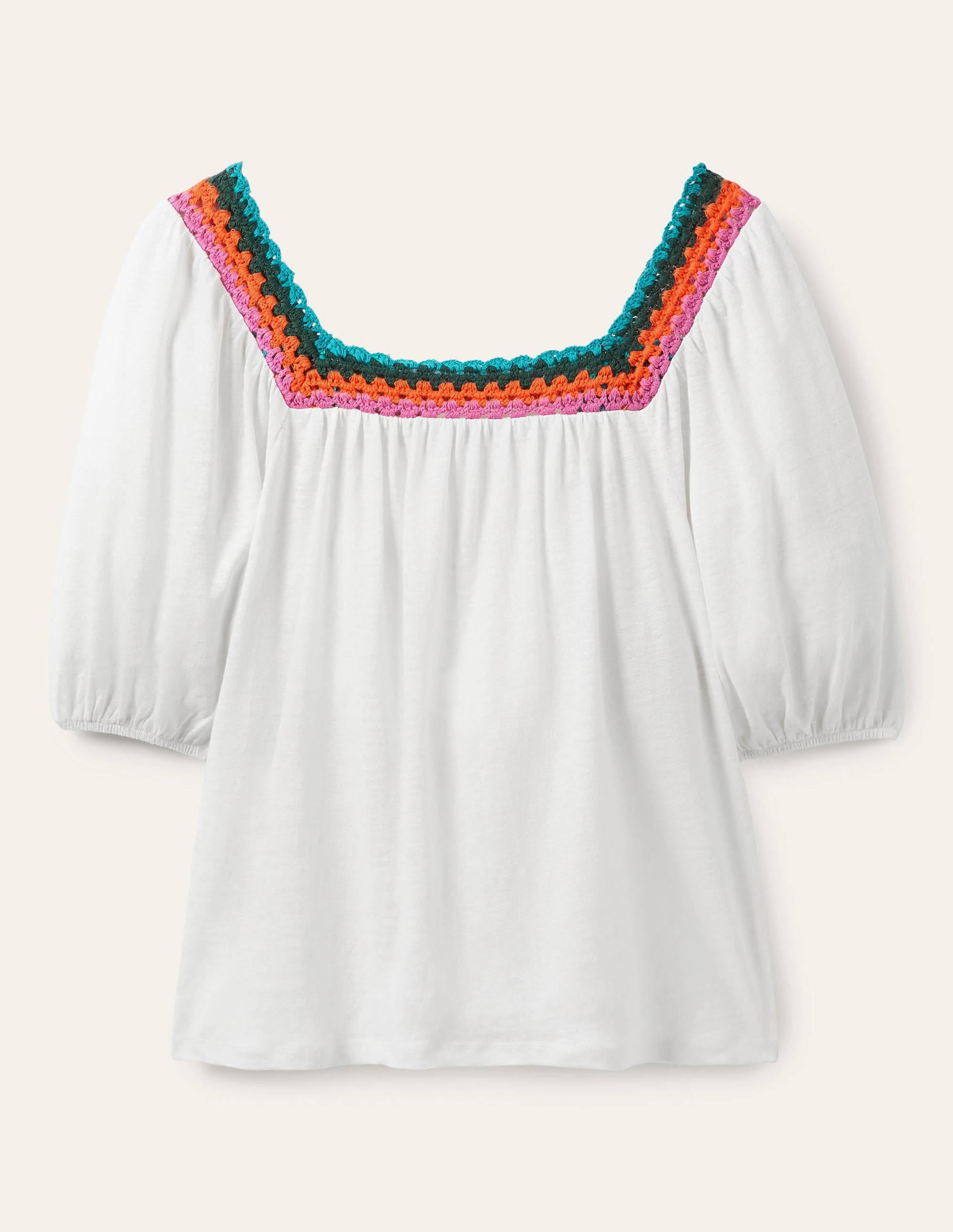 Top à manches bouffantes et détail crocheté-Blanc - Image 5