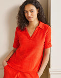Erica Frottee-Poloshirt-Knalliges Papayaorange