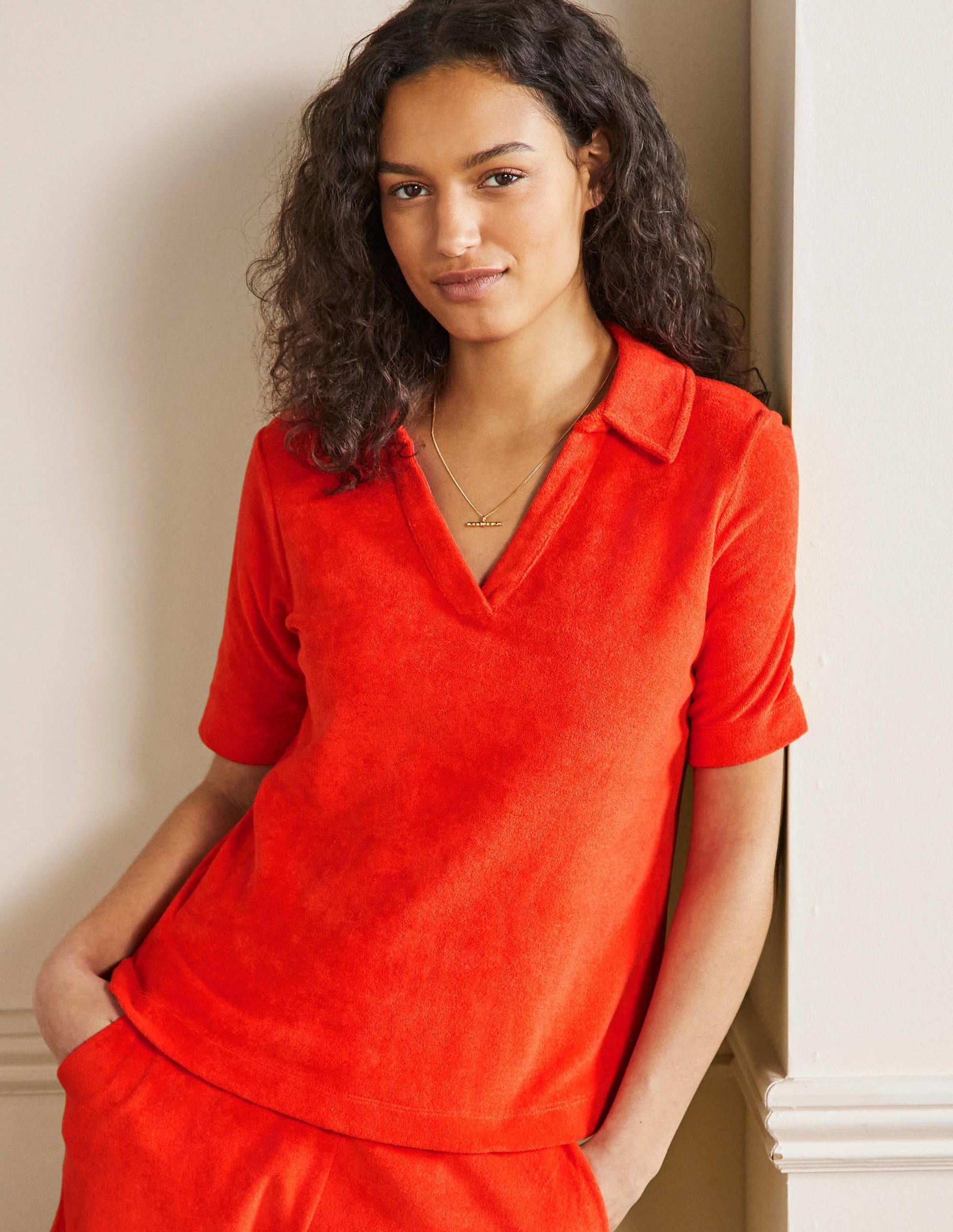 Erica Frottee-Poloshirt-Knalliges Papayaorange-1
