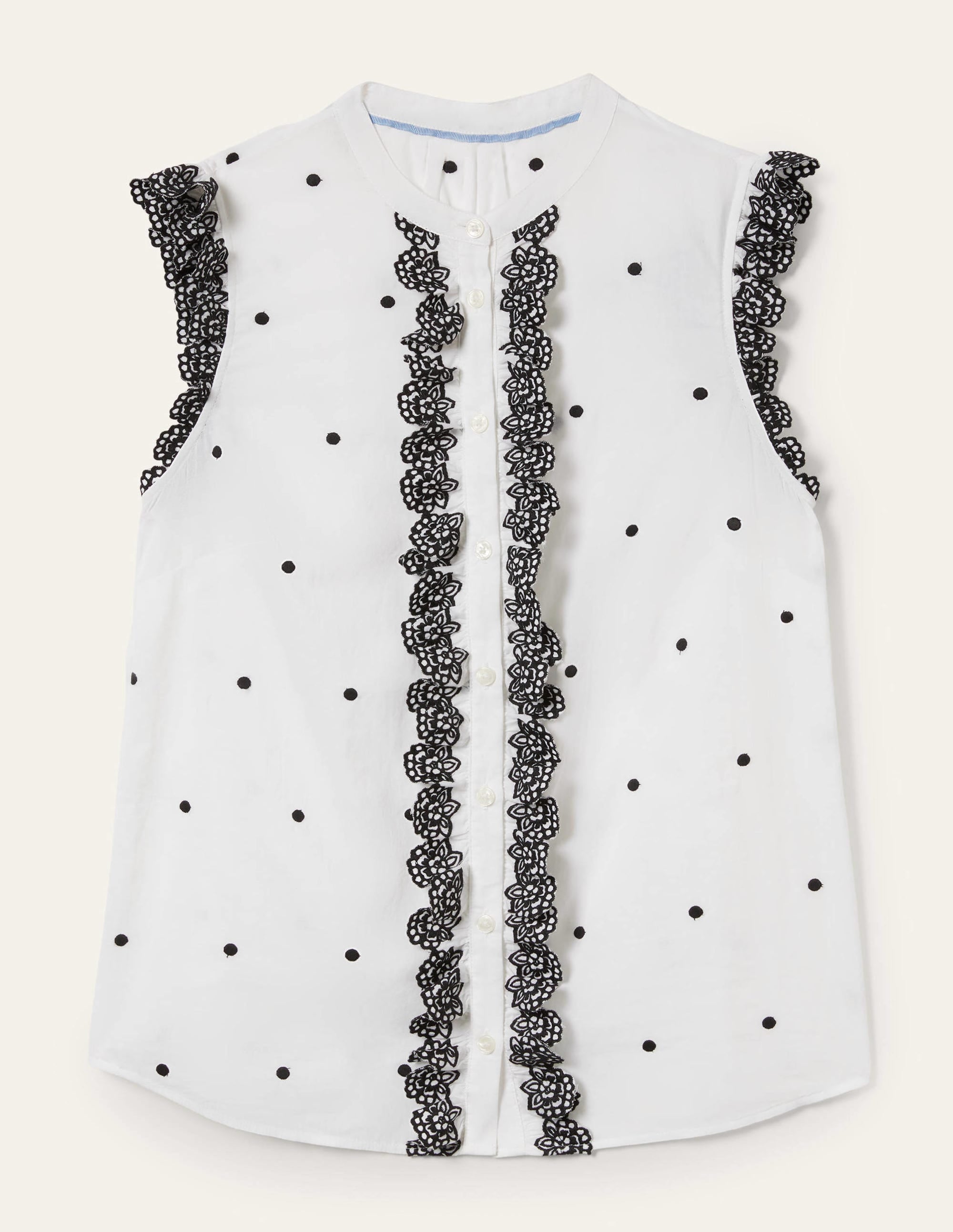 Chemise brodée sans manches-Blanc, broderie noire - Image 6