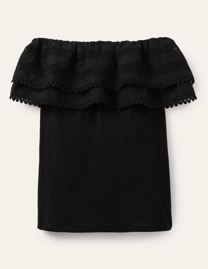 Bardot-Oberteil mit Rüschen-Schwarz-5