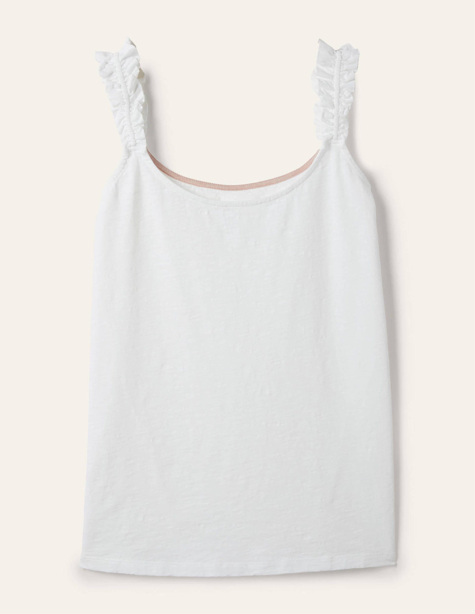 Frill Strap Jersey Top-White-5
