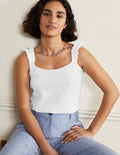 Frill Strap Jersey Top-White