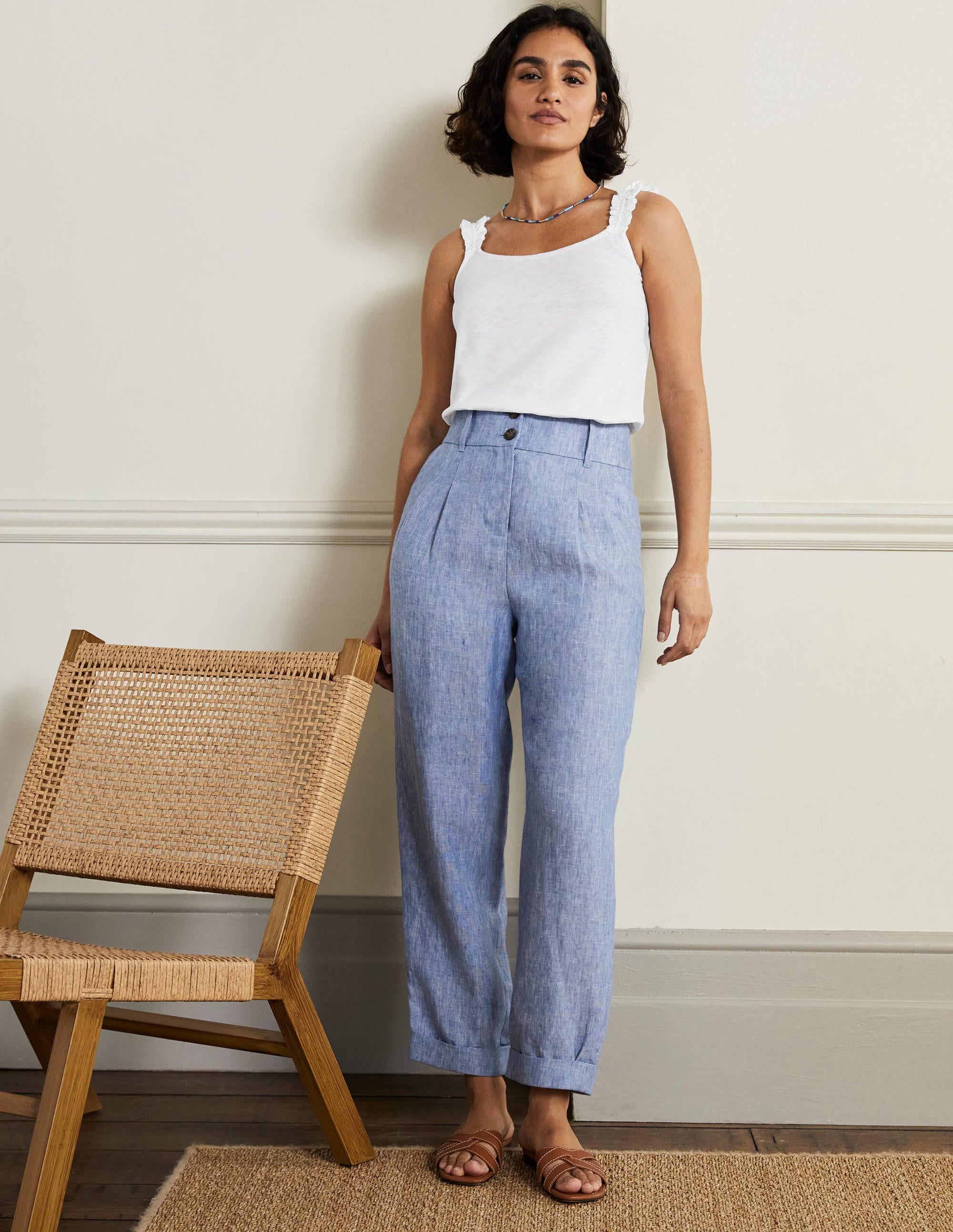 Frill Strap Jersey Top-White - Image 4
