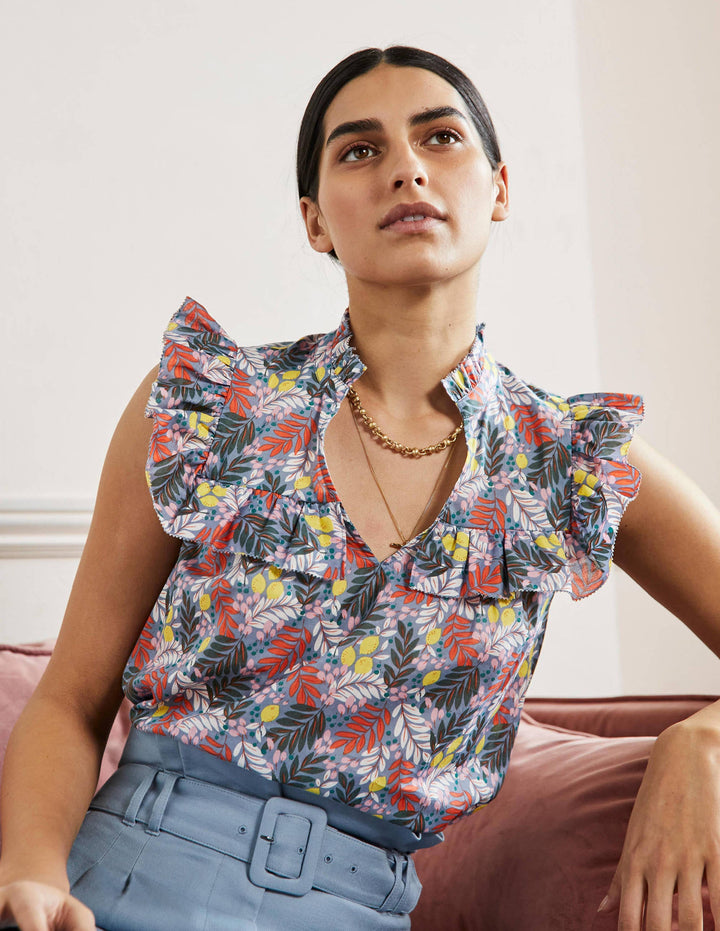 Sleeveless Ruffle Top-Mountain Spring, Lemon Foliage