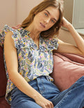 Sleeveless Ruffle Top-Multi, Lemon Foliage