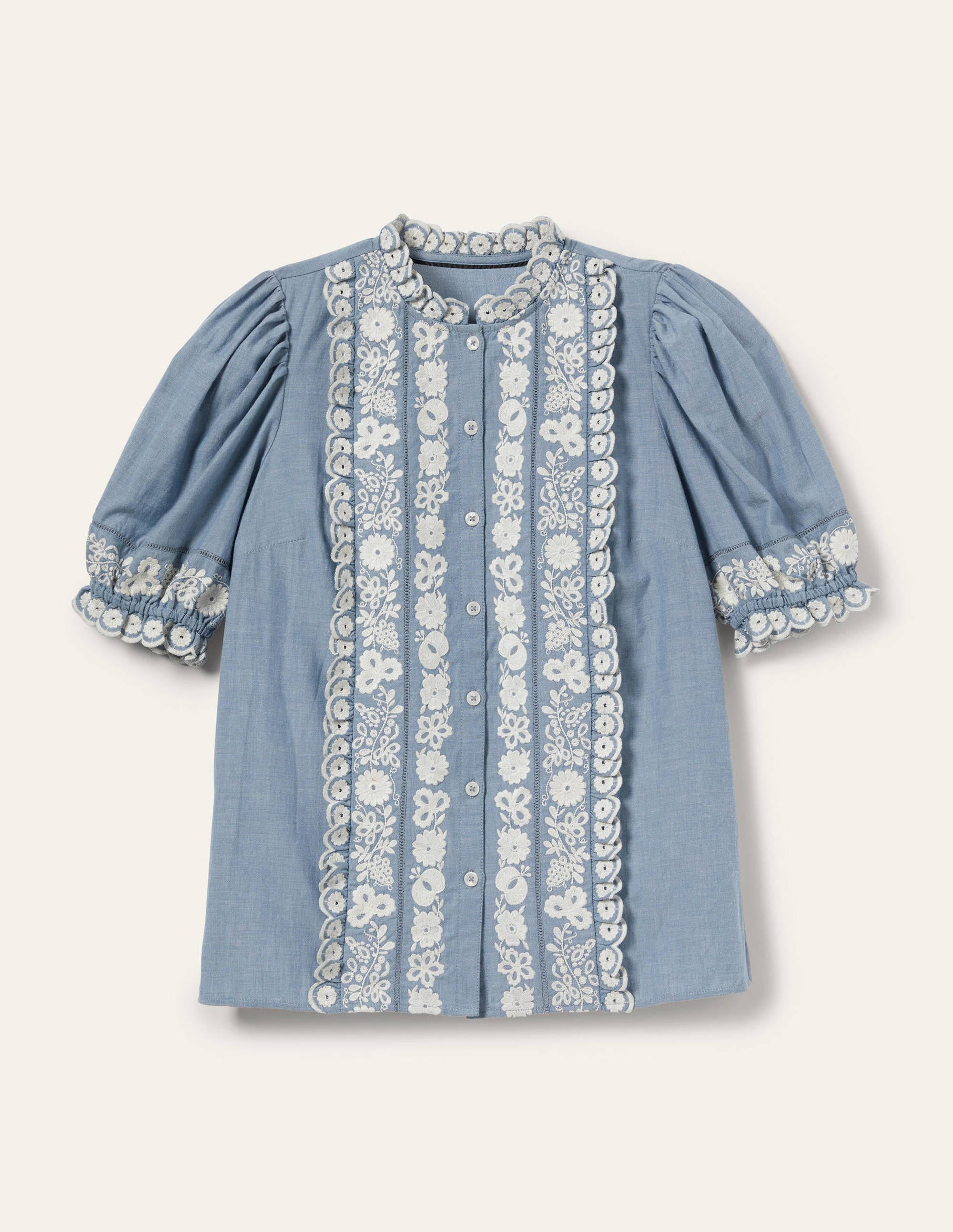 Embroidered Short Sleeve Shirt-Chambray - Image 6