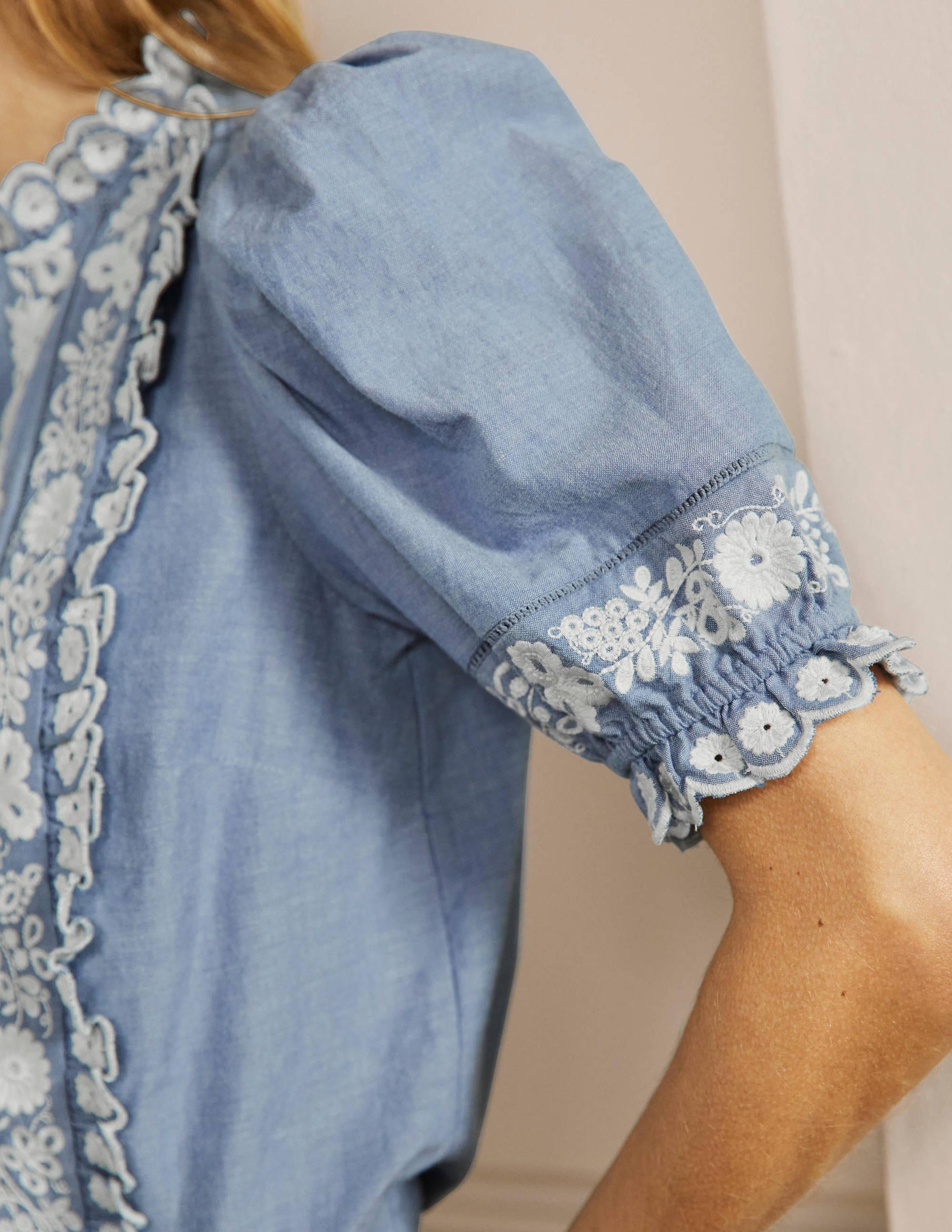 Embroidered Short Sleeve Shirt-Chambray - Image 2