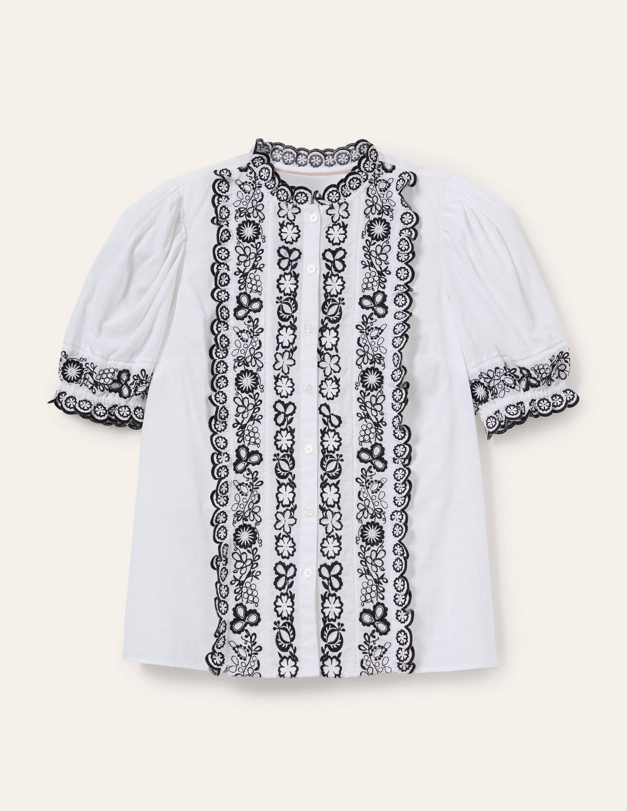 Embroidered Short Sleeve Shirt-White - Image 6