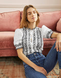 Embroidered Short Sleeve Shirt-White