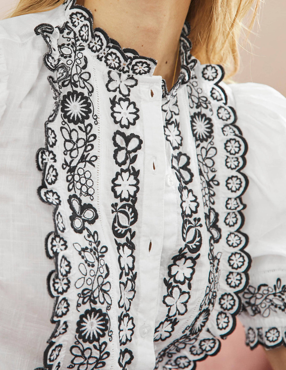 Embroidered Short Sleeve Shirt-White-2