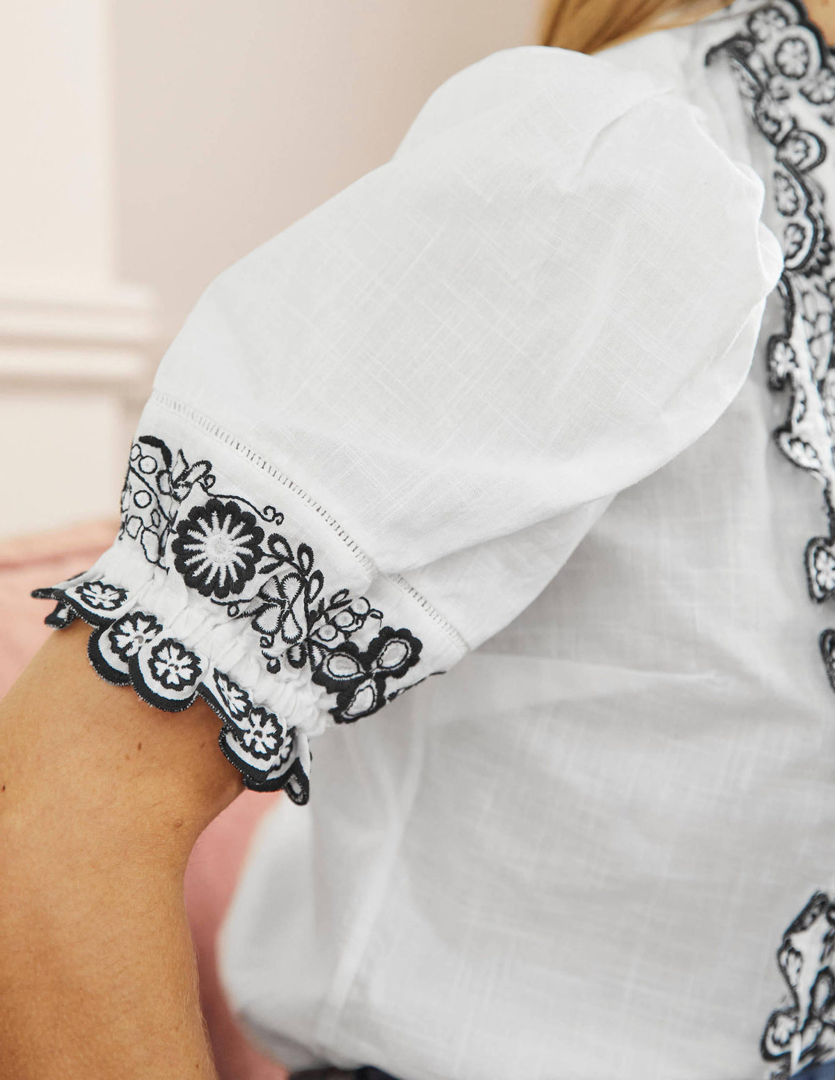 Embroidered Short Sleeve Shirt-White-5