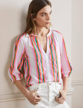 Louise Mid Sleeve Popover-Tropical Woven Rainbow Stripe