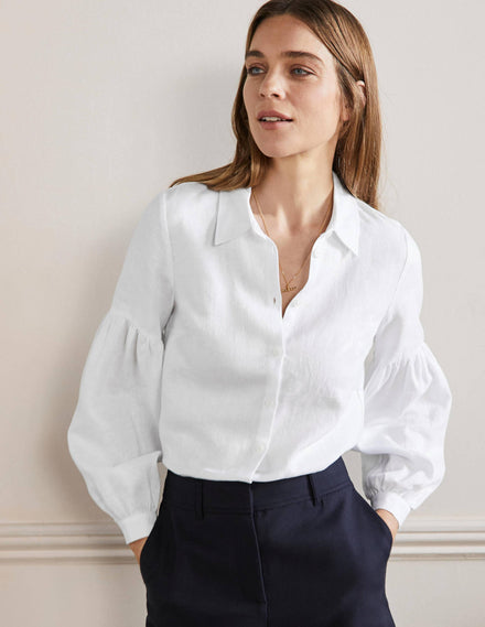 Anna Leinenhemd mit Blousonärmeln-Weiß