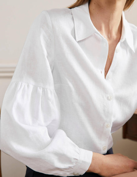 Anna Leinenhemd mit Blousonärmeln-Weiß