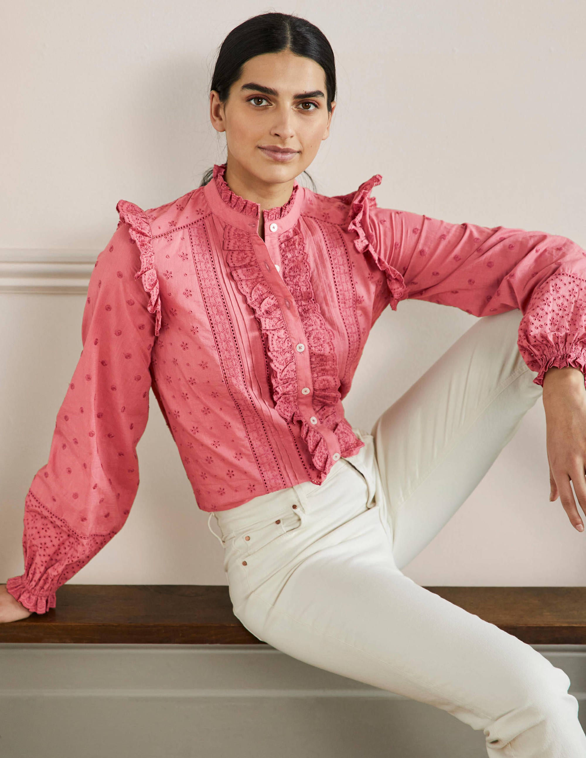 Chemise Iris avec broderie anglaise-Rouge ancien - Image 1