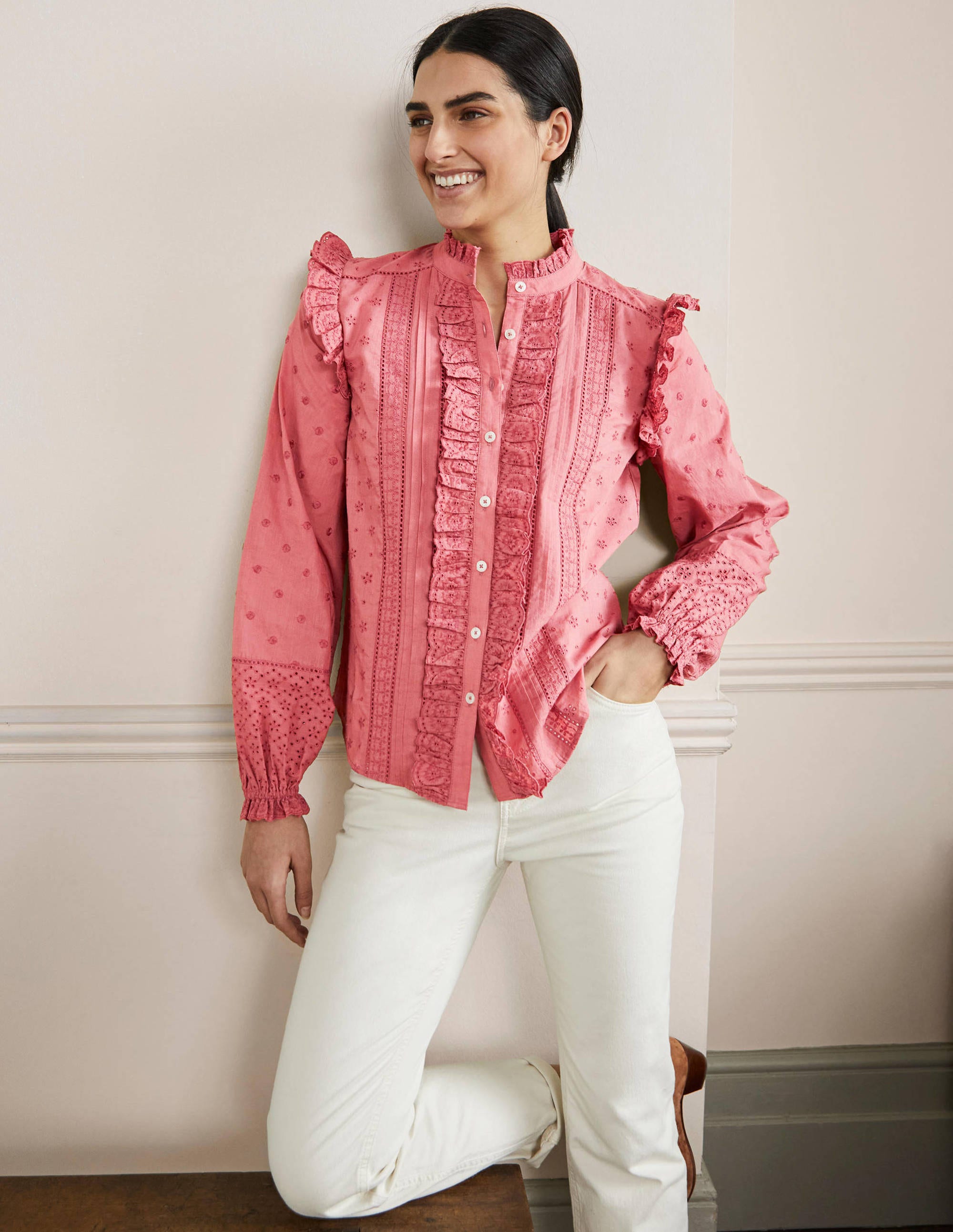 Chemise Iris avec broderie anglaise-Rouge ancien - Image 4