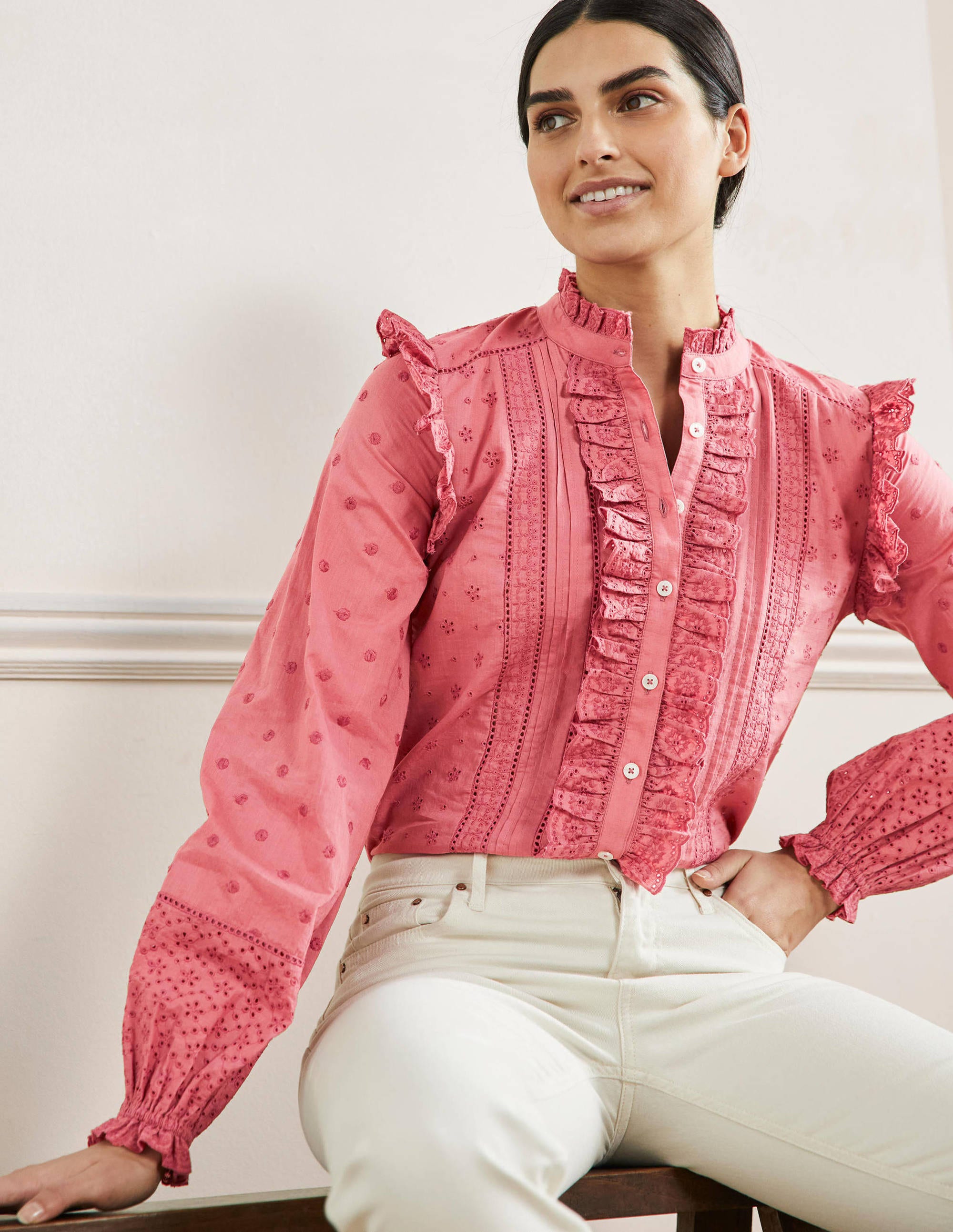 Chemise Iris avec broderie anglaise-Rouge ancien - Image 5