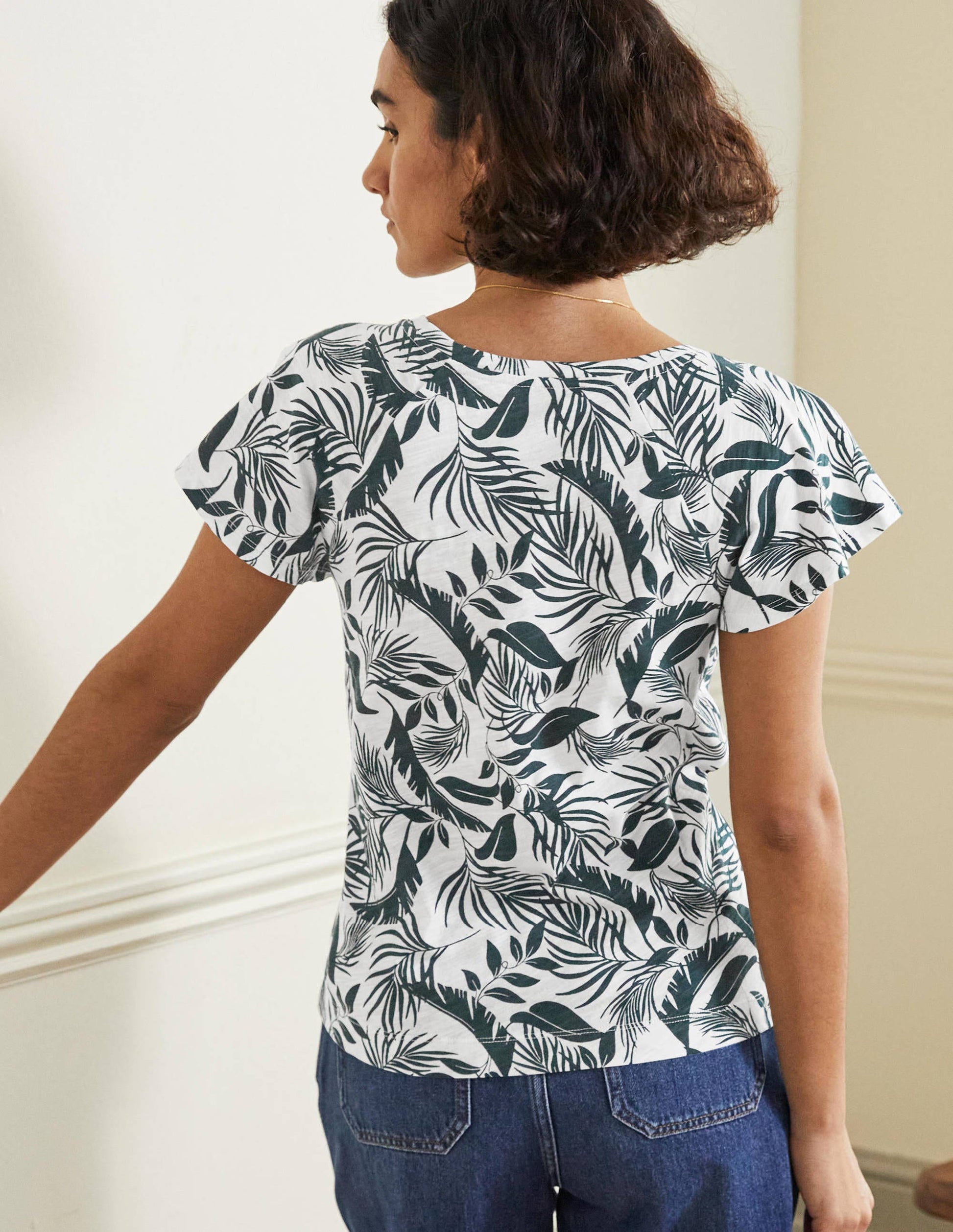 Scoop Flutter Sleeve T-Shirt-Midnight Garden, Foliage-3