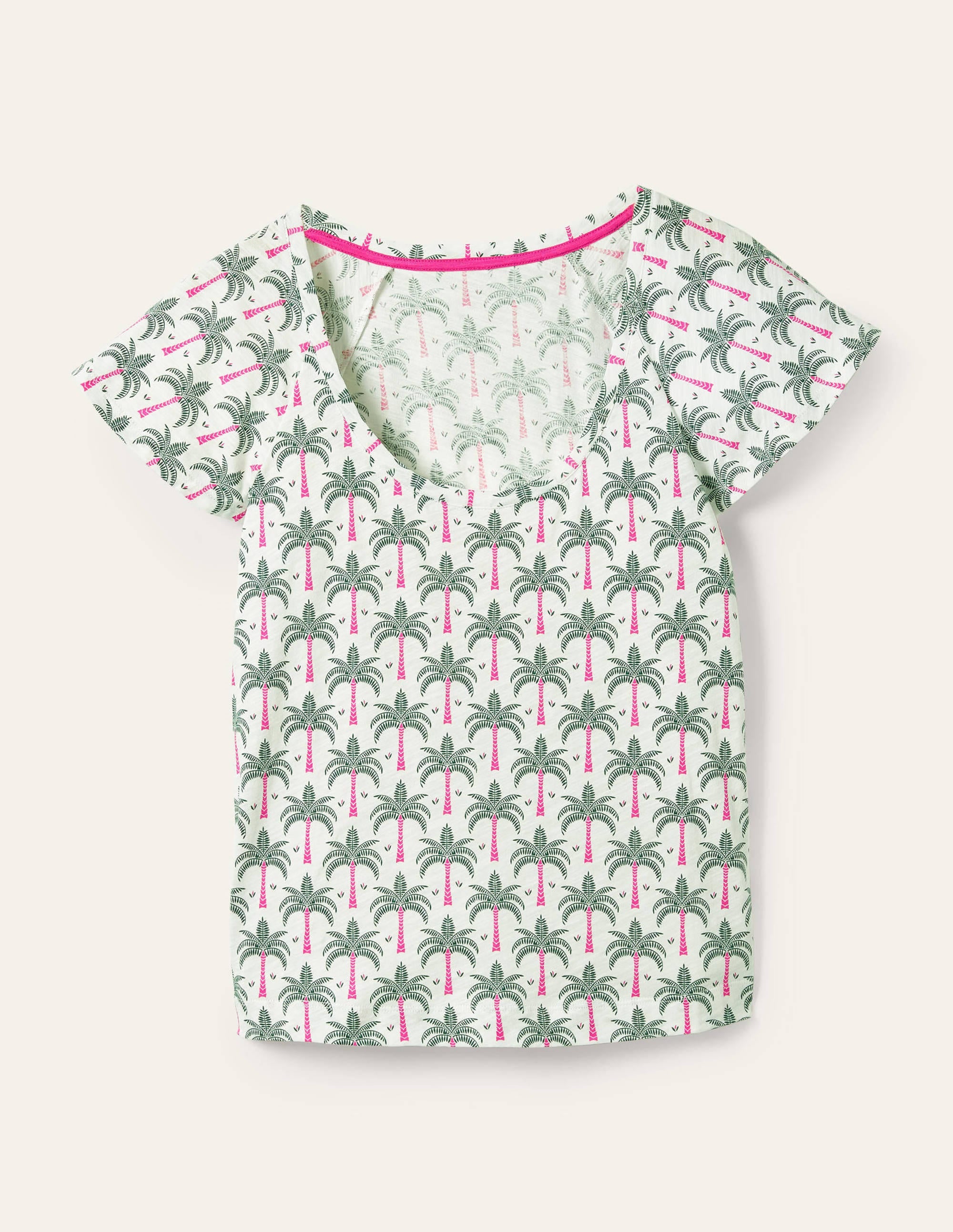 T-shirt col U à manches aériennes-Ivoire et rose, motif Paradise Palm - Image 5