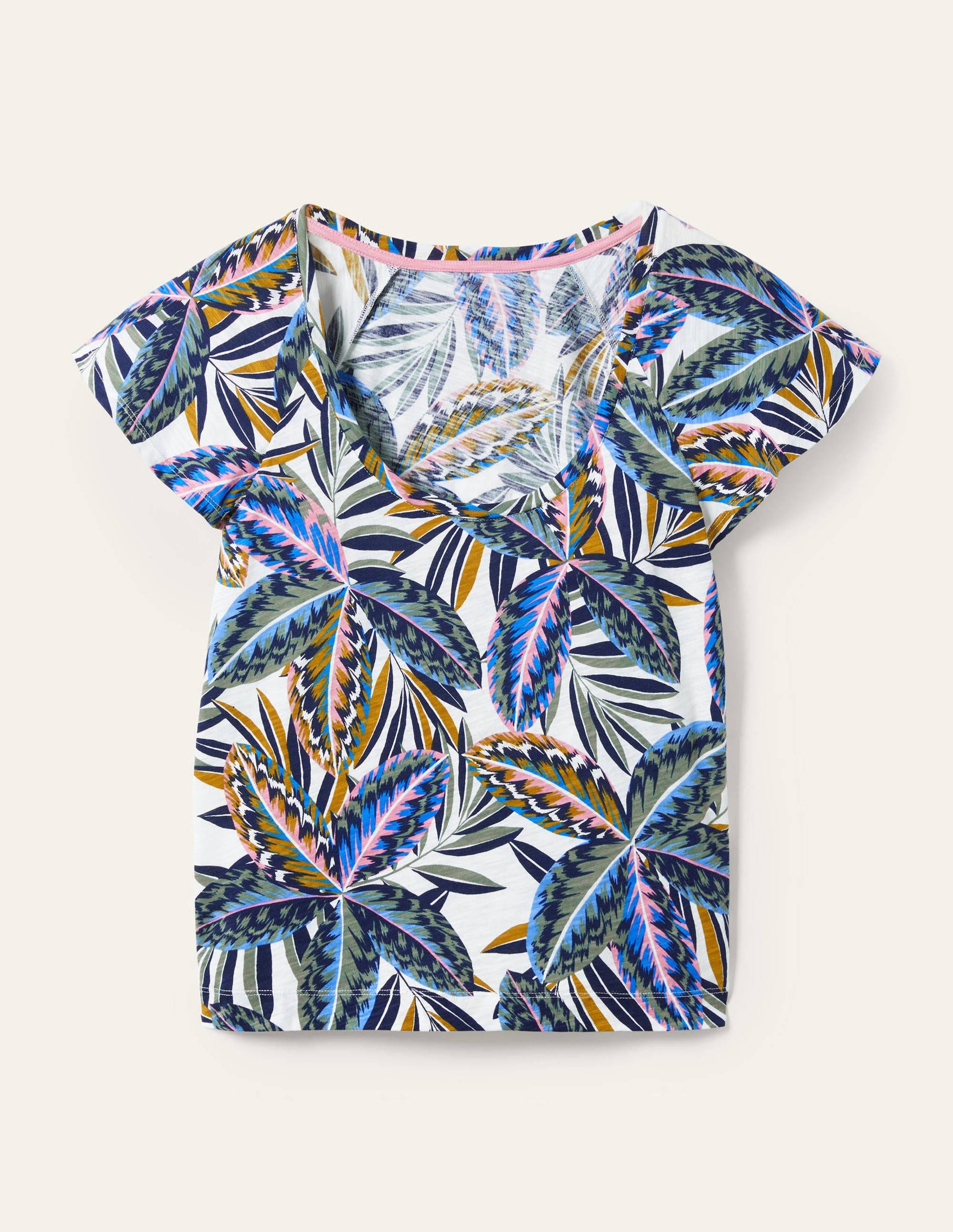 T-shirt col U à manches aériennes-Multi, motif Exotic Leaves-5