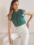 High Neck Sleeveless Top-Trekking Green, Regular Dot