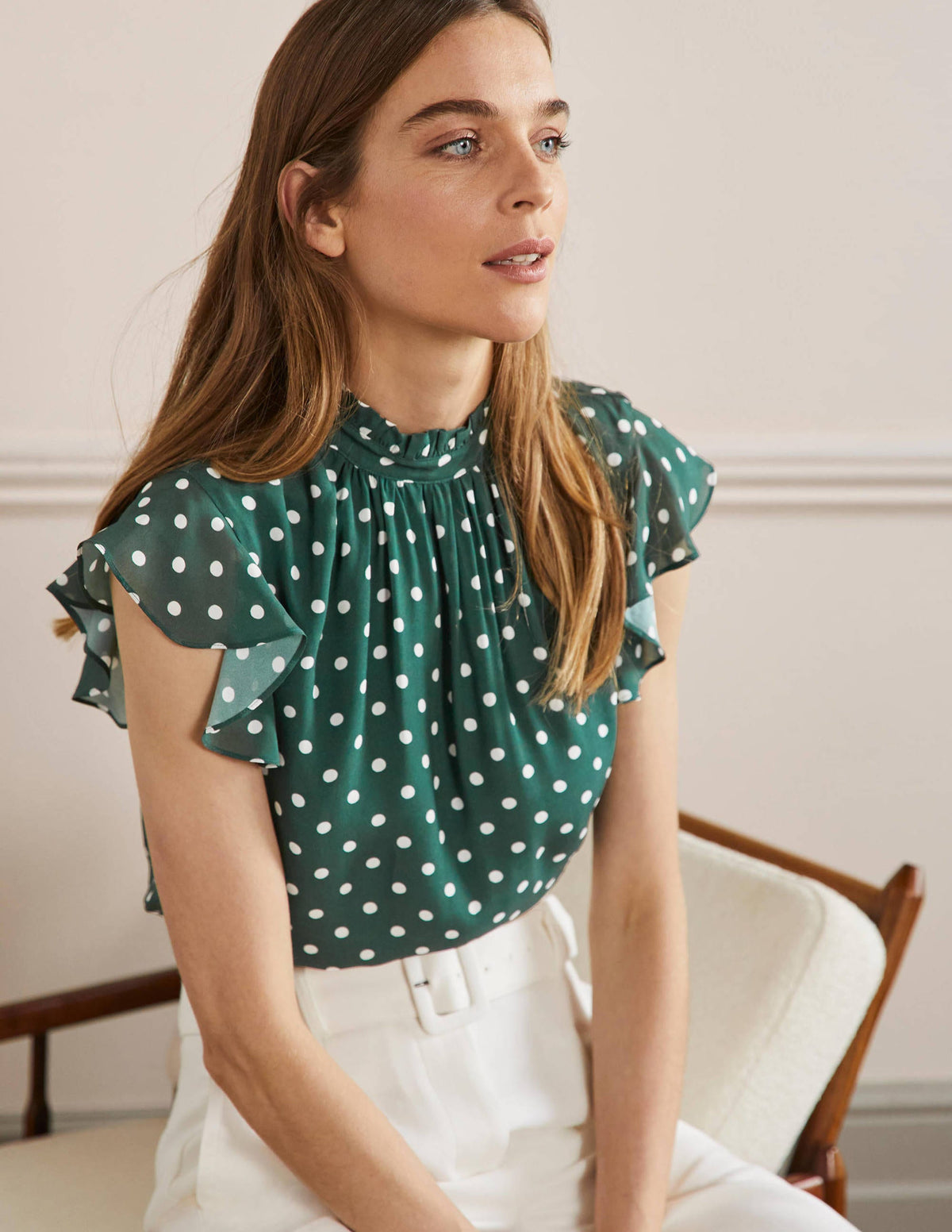 High Neck Sleeveless Top-Trekking Green, Regular Dot - Image 4
