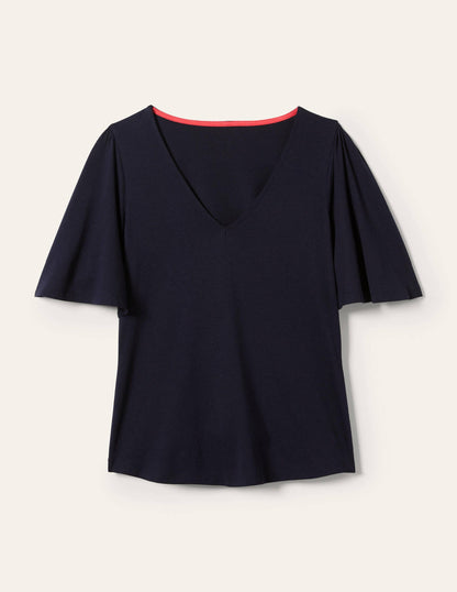 Supersoft Flutter Sleeve Top-Navy