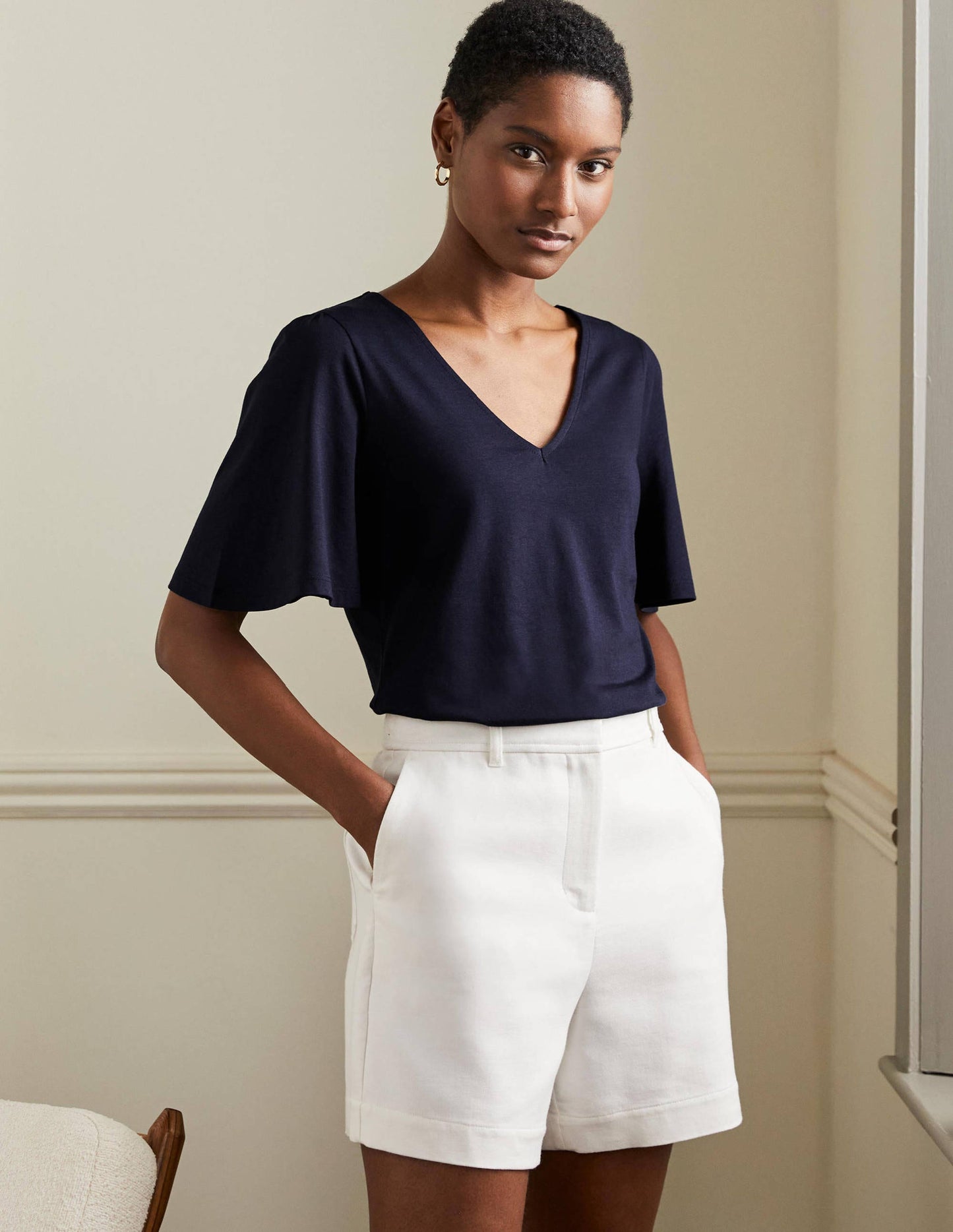 Supersoft Flutter Sleeve Top-Navy