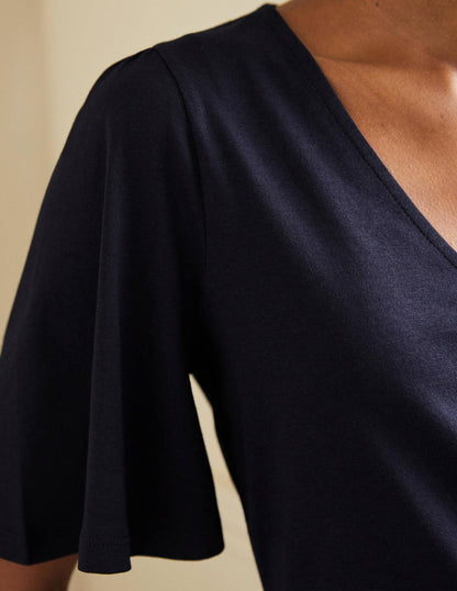 Supersoft Flutter Sleeve Top-Navy