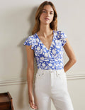 Flutter Sleeve Wrap Top-Bluebell, Botanic Silhouette