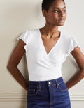 Flutter Sleeve Wrap Top-White