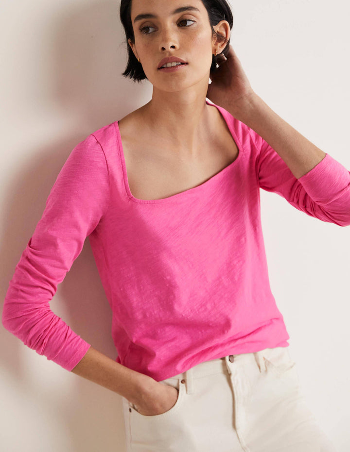 Cotton Square Neck Top-Festival Pink