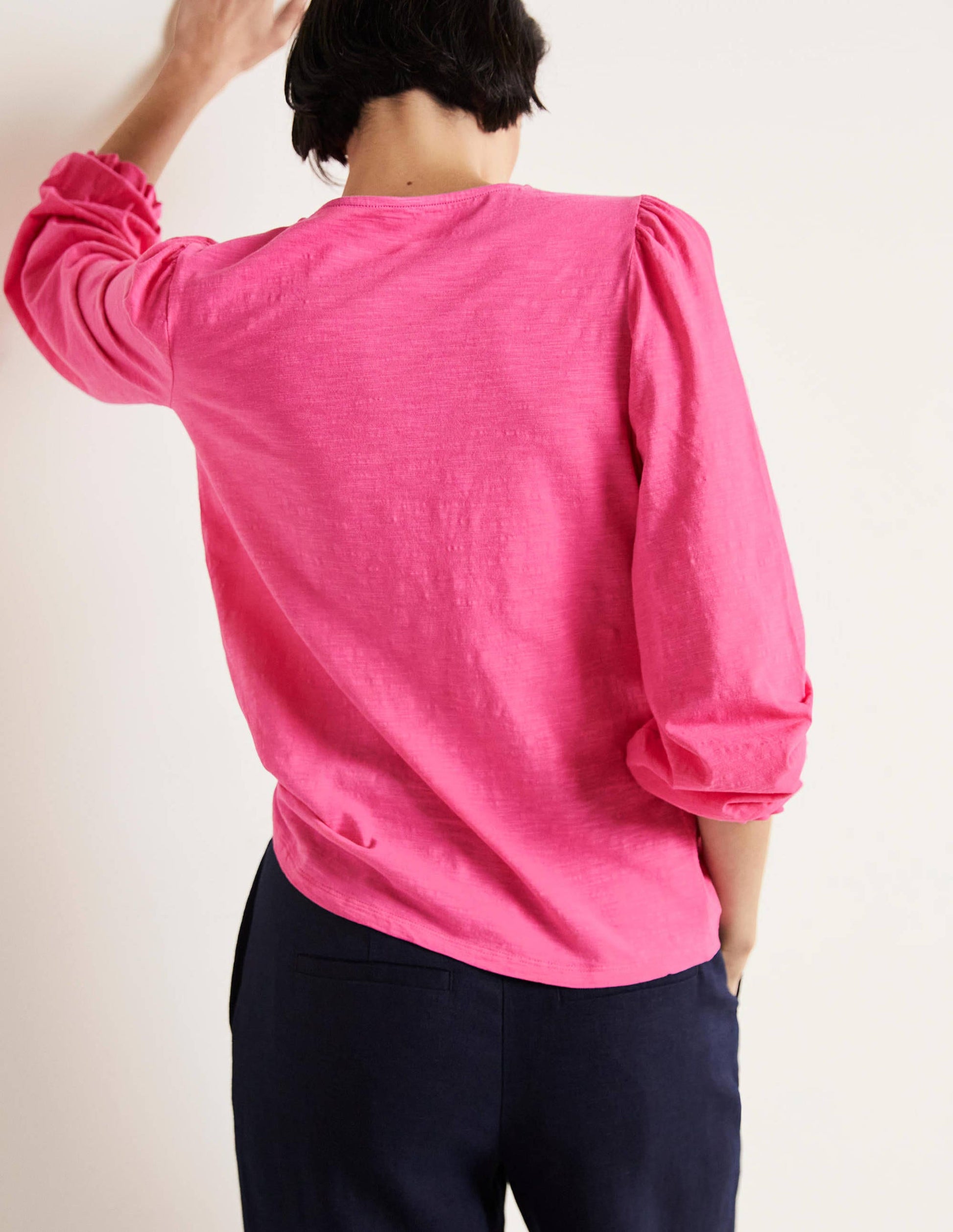 Blouson Cotton Crew Neck Top-Festival Pink-3