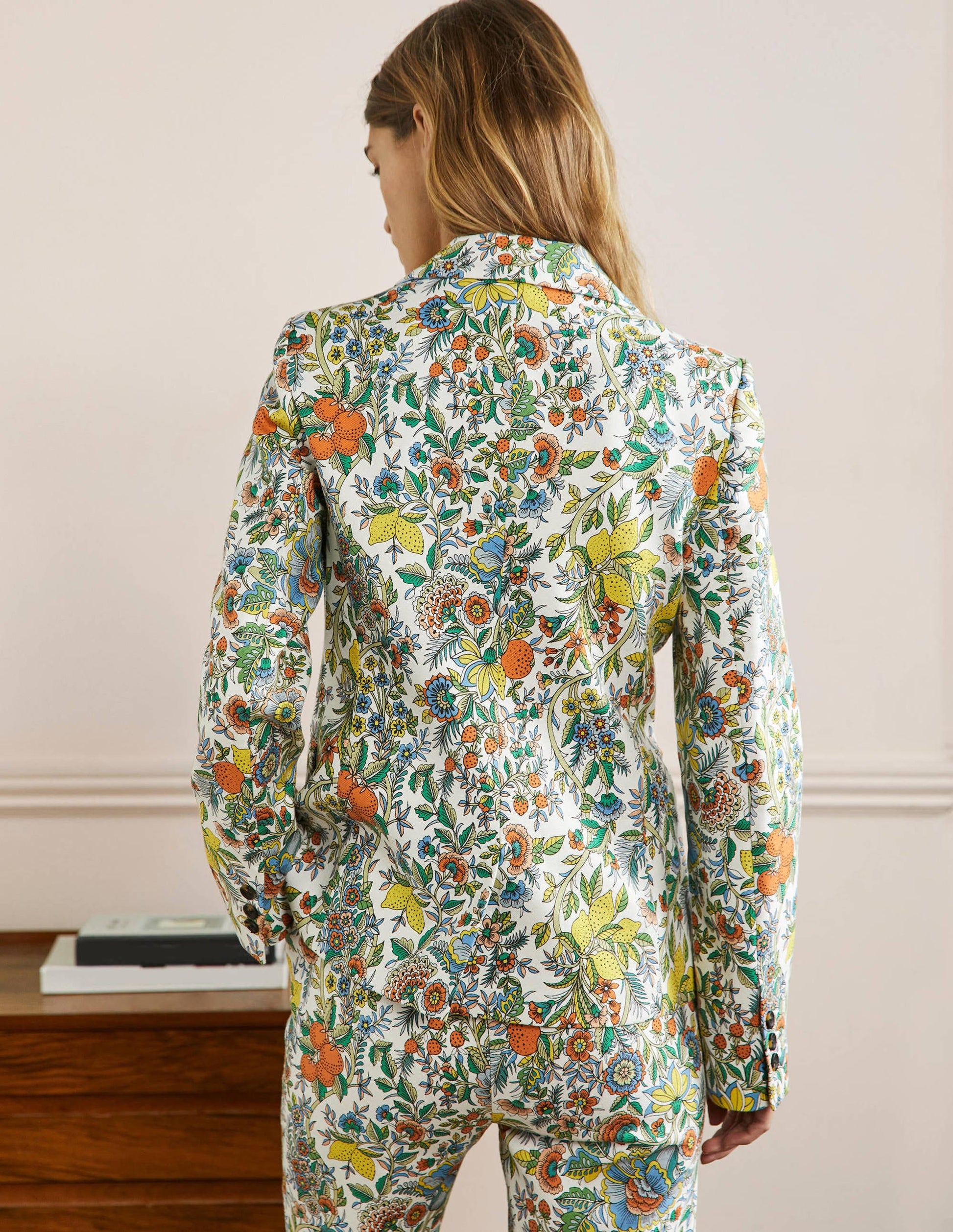 Carrie Textured Cotton Blazer-Ivory/Lemon Tropic Meadow-3