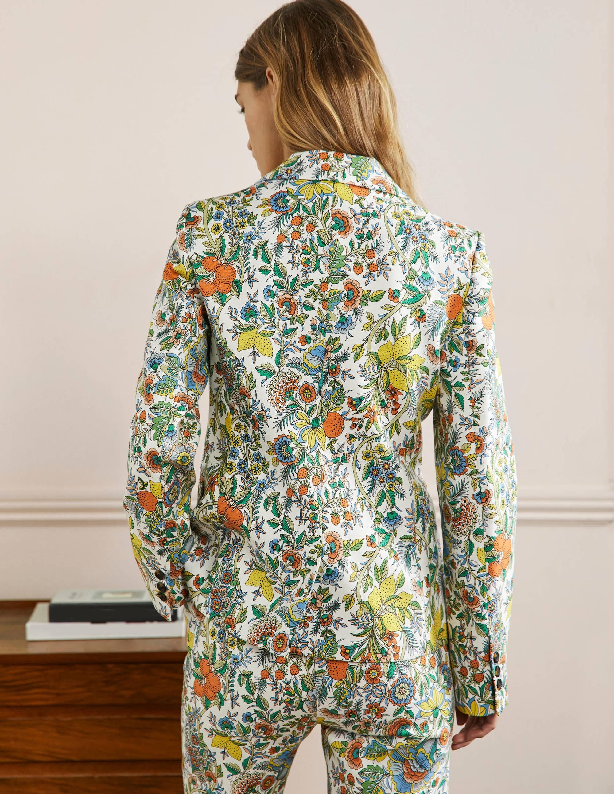 Carrie Textured Cotton Blazer-Ivory/Lemon Tropic Meadow - Image 3