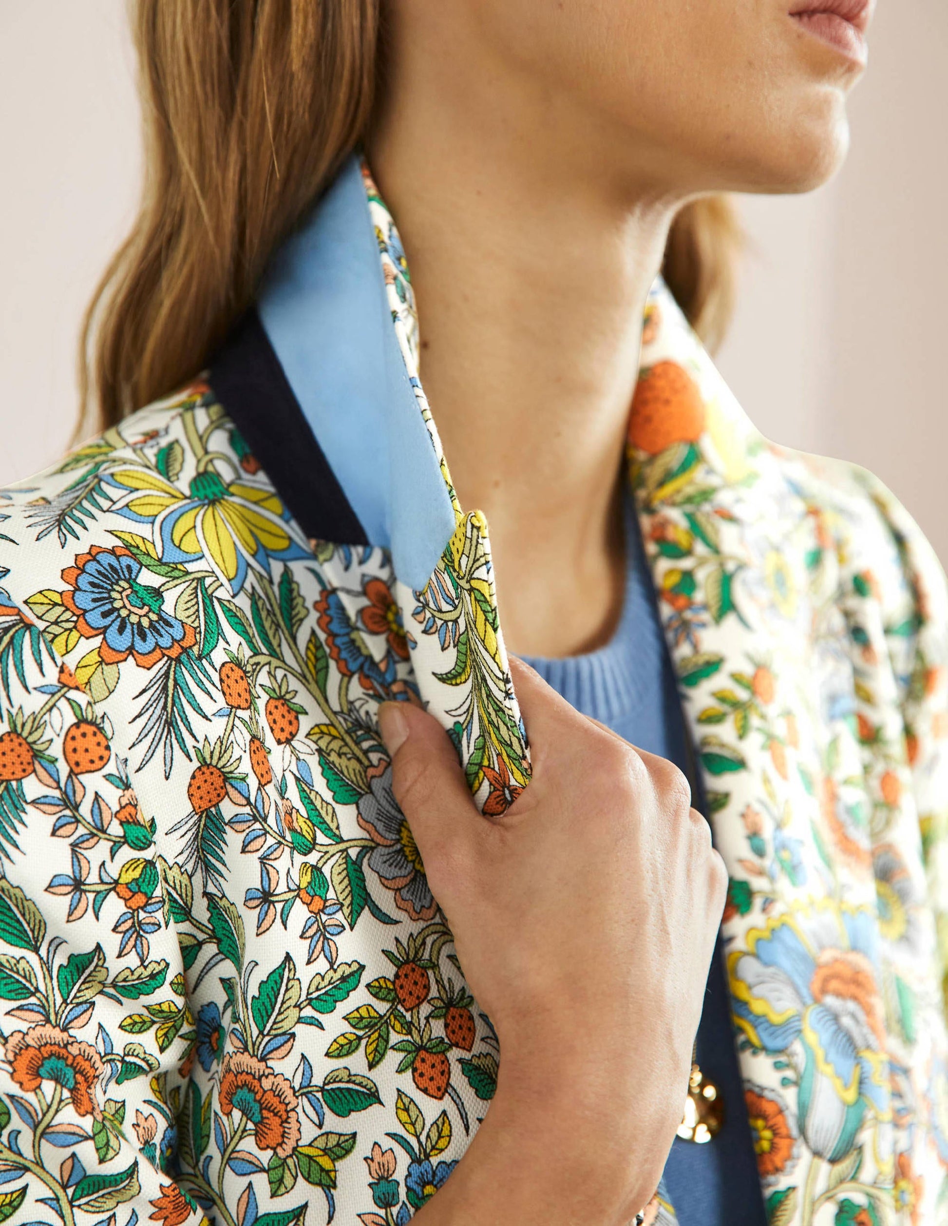 Carrie Textured Cotton Blazer-Ivory/Lemon Tropic Meadow-5