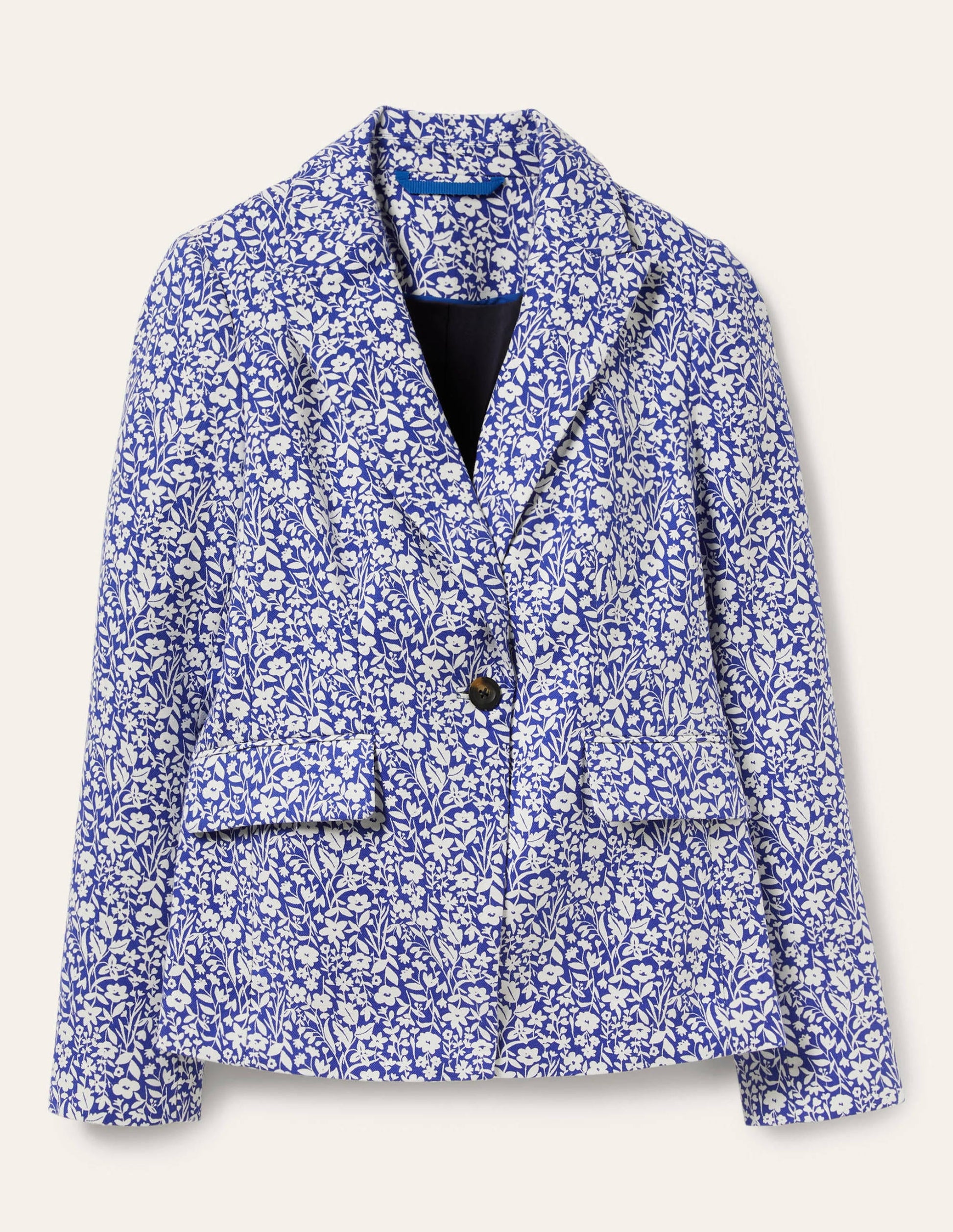 Carrie Strukturierter Baumwollblazer-Meeresblau/Naturweiß, Wildblumen-7