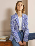 Carrie Strukturierter Baumwollblazer-Meeresblau/Naturweiß, Wildblumen