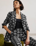 Thea Tailored Linen Blazer-Black, Sun Geo