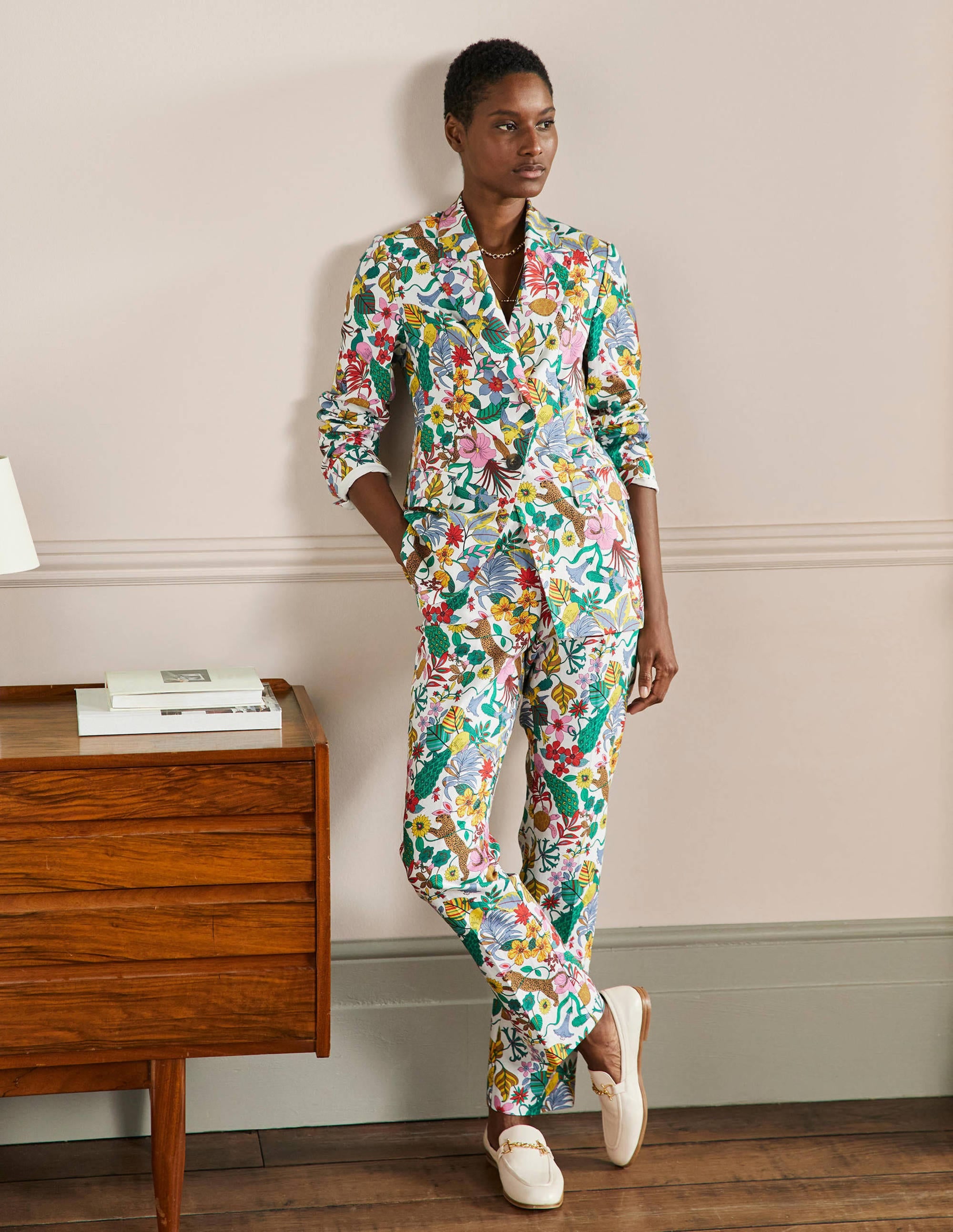 Blazer ajusté Thea en lin-Multi, motif Exotic Paradise - Image 4