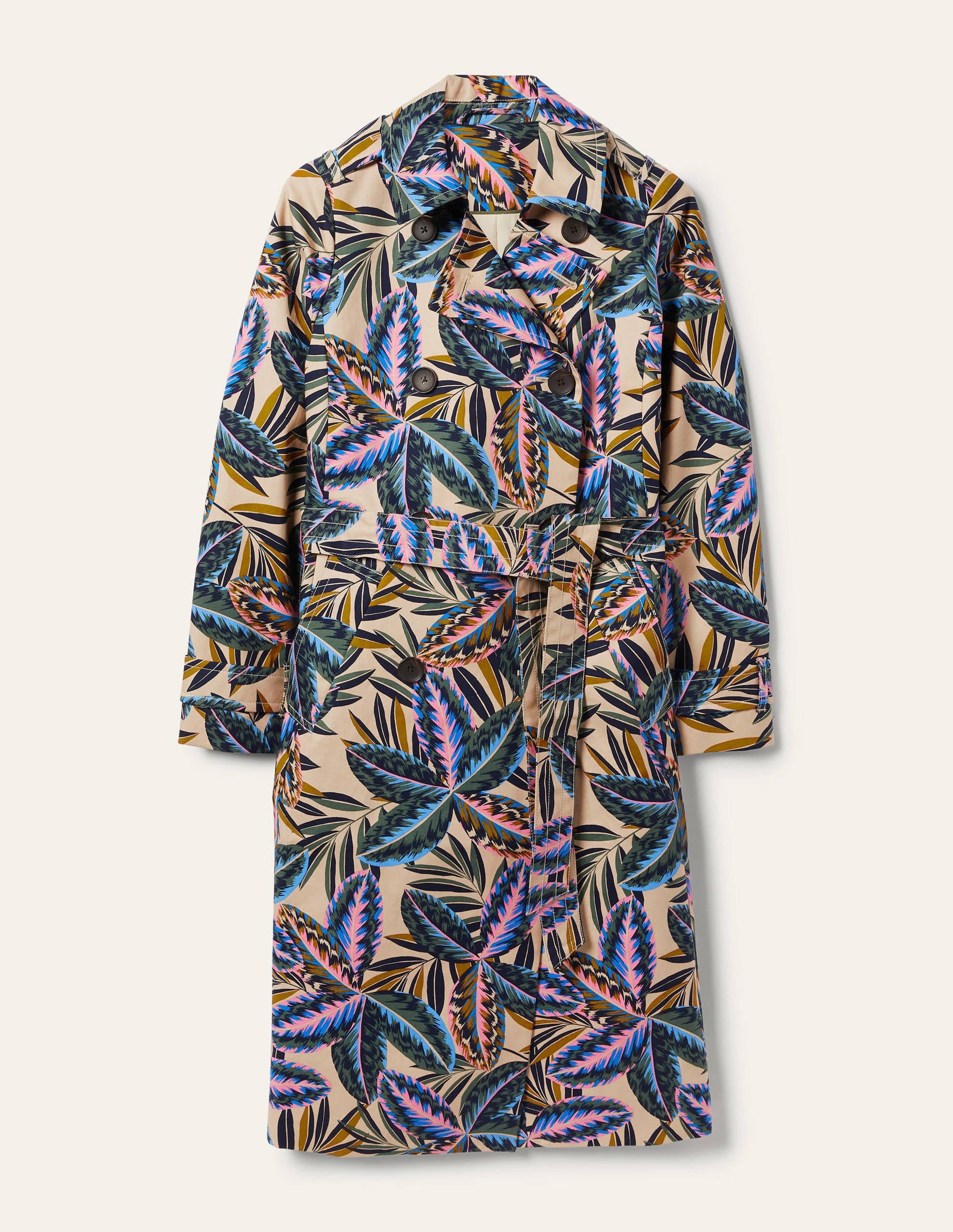 Printed Cotton Trench Coat-Rope, Exotic Leaves - Image 6