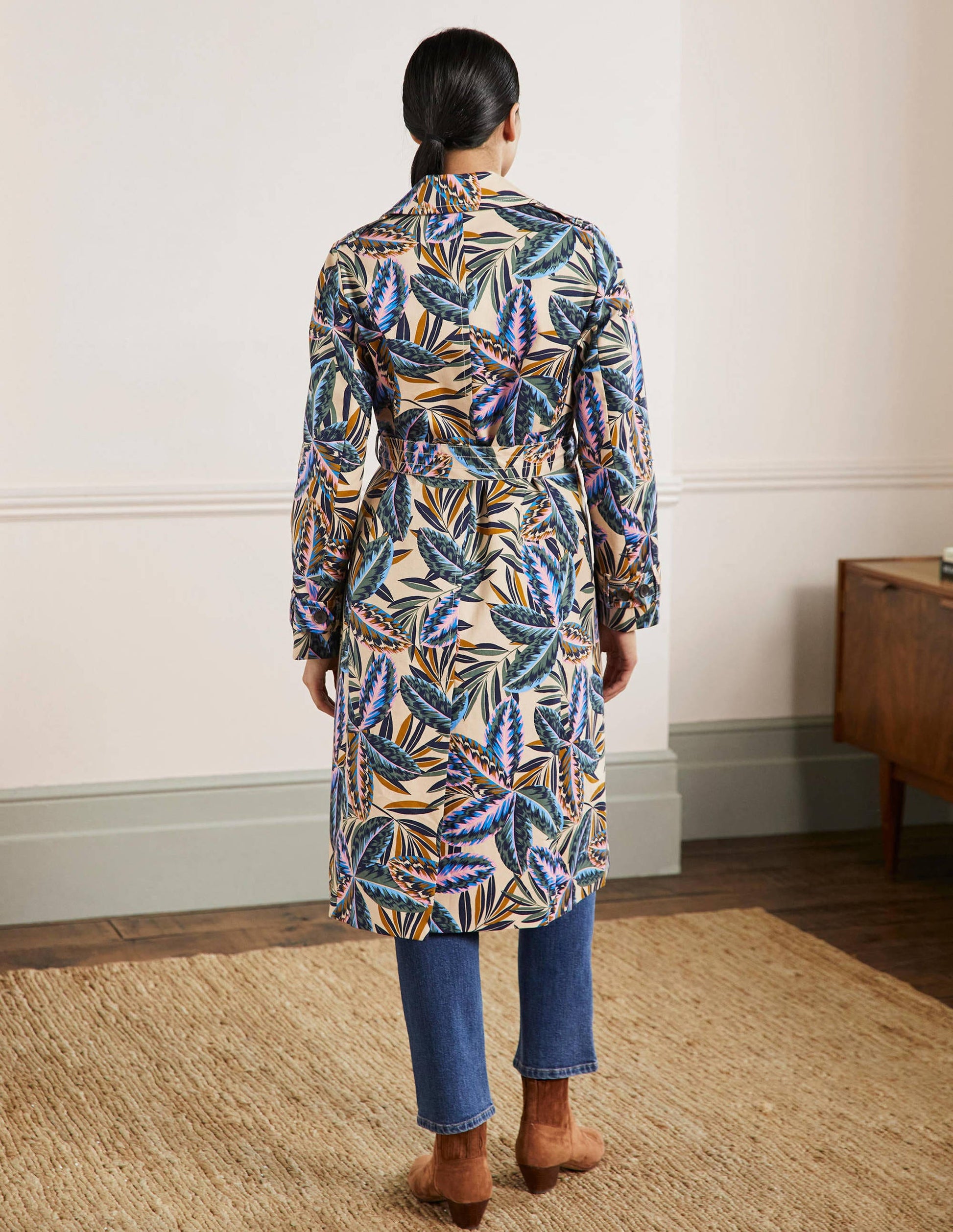 Printed Cotton Trench Coat-Rope, Exotic Leaves-3