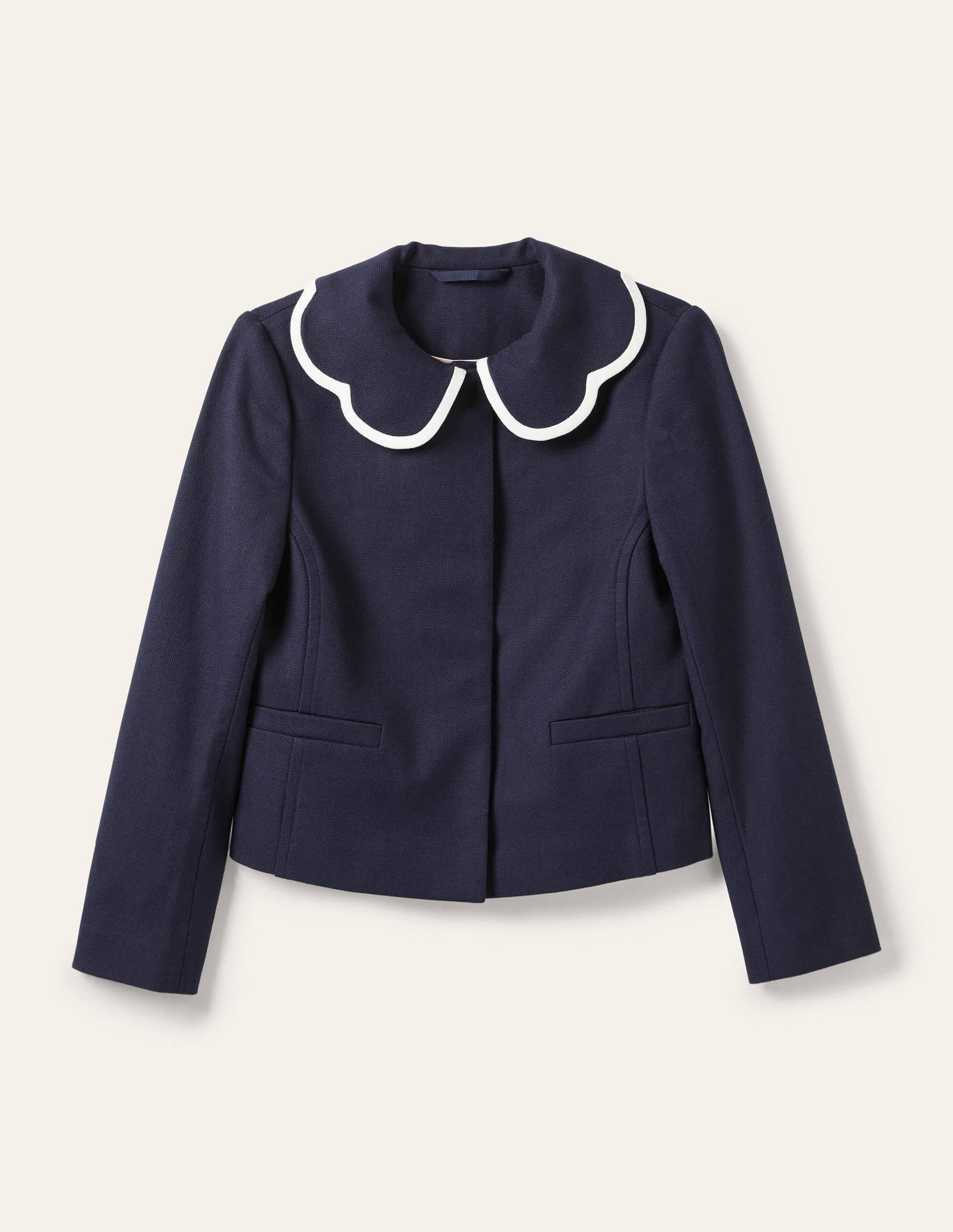 Veste à col festonné-Bleu marine - Image 5